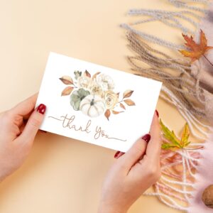 Whaline 50 Pack Fall Thank You Cards Bulk Watercolor Autumn Floral Pumpkin Note Cards with Envelopes Stickers Retro Blank Cards for Thanksgiving Harvest Wedding Baby Bridal Shower