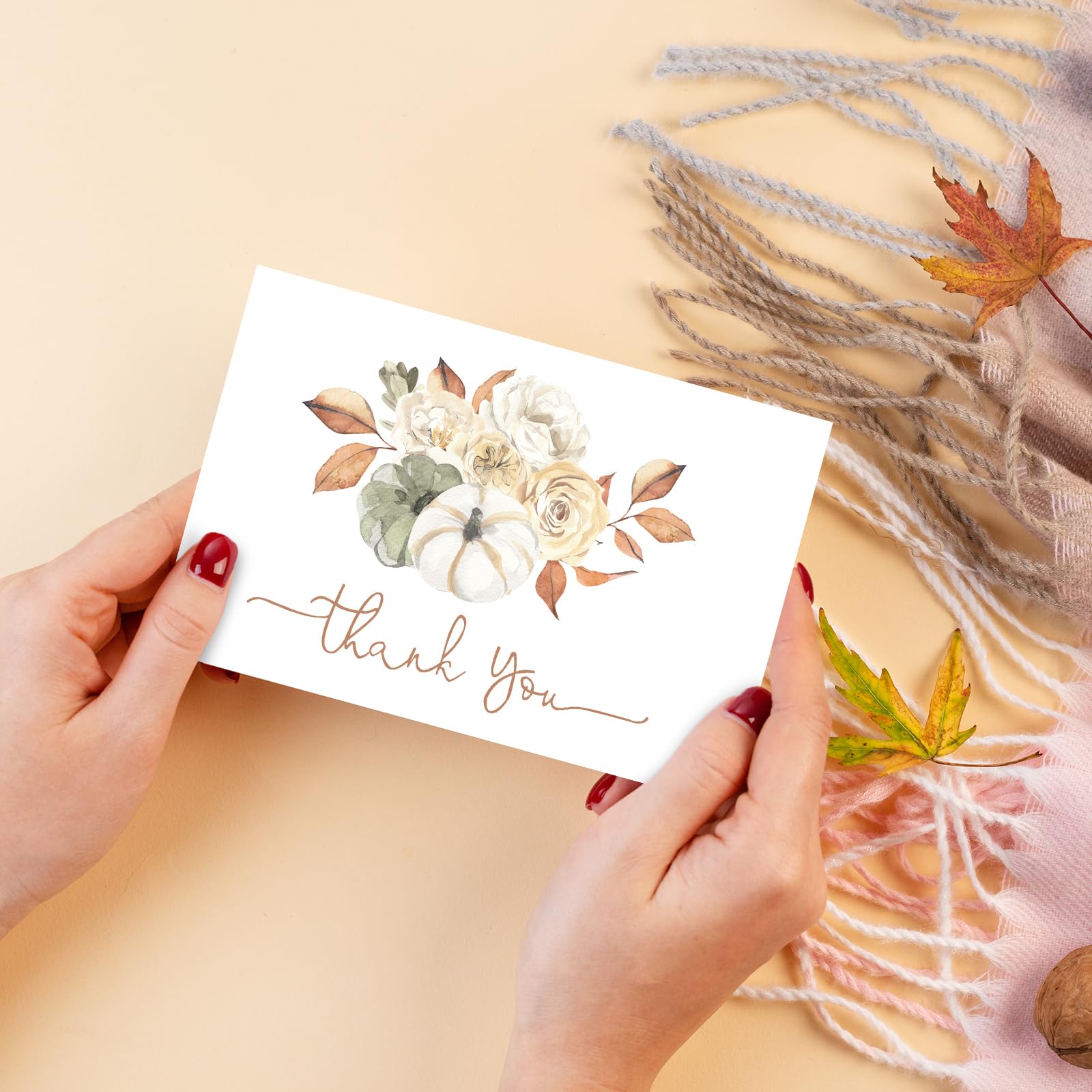 Whaline 50 Pack Fall Thank You Cards Bulk Watercolor Autumn Floral Pumpkin Note Cards with Envelopes Stickers Retro Blank Cards for Thanksgiving Harvest Wedding Baby Bridal Shower