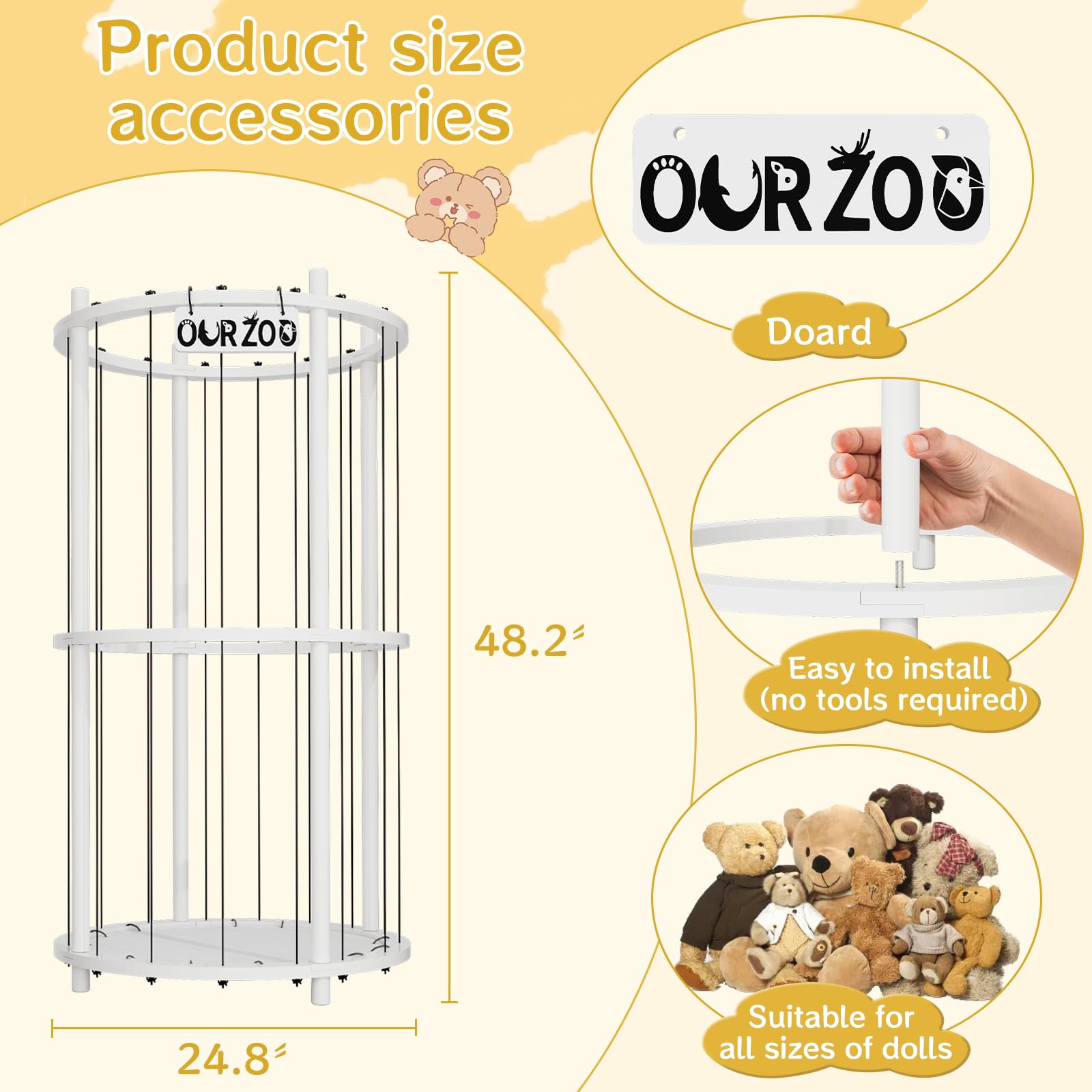 HAIDAIYA Wood Stuffed Animal Zoo Storage Cage, Extra Large Stuffed Animals Storage Bin Display, for Kids Room, Playroom, Plushies, Stuffy, Plush Toy, Stuff Animal Jail Basket, Toys Organizer Holder