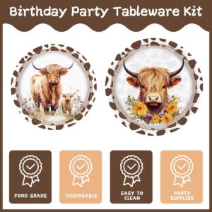 120pcs Highland Cow Birthday Party Supplies Plates Napkins Holy Cow Paper Disposable Tableware Set Cups Forks for 24 Guests