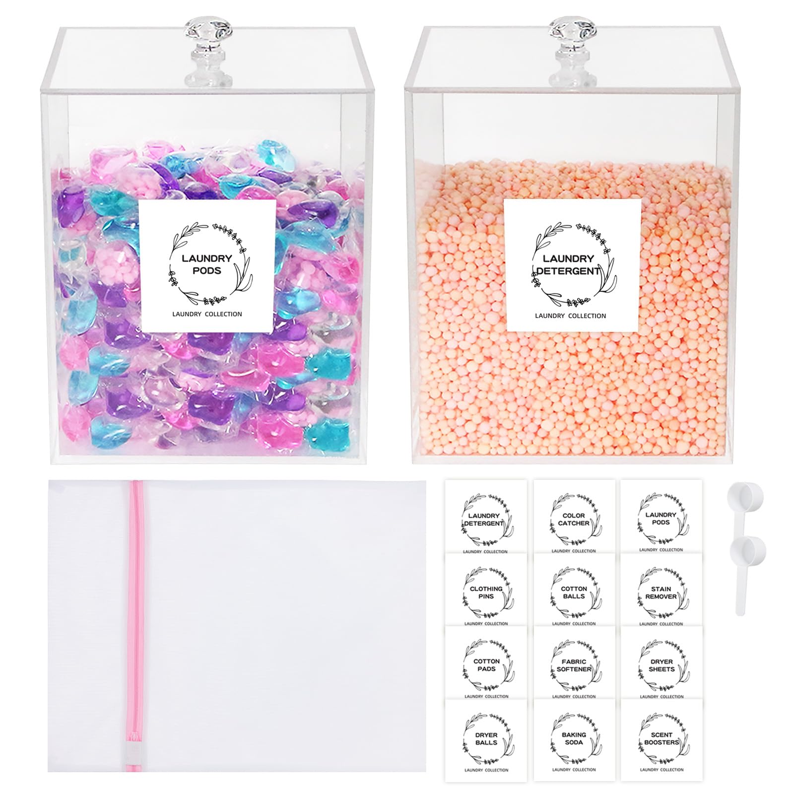 FEXIA 2 Pack Laundry Pods Containers for Laundry Room Organization and Storage Large Acrylic Containers with Lids and Labels for Laundry Detergent Laundry Pods