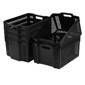 eagrye set of 12 black plastic storage basket for pantry organizing, plastic stackable storage basket for shelf