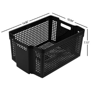 Begale 12 Pack Large Plastic Storage Baskets Organizer, Black Stacking Storage Basket Bin for Pantry, Shelves