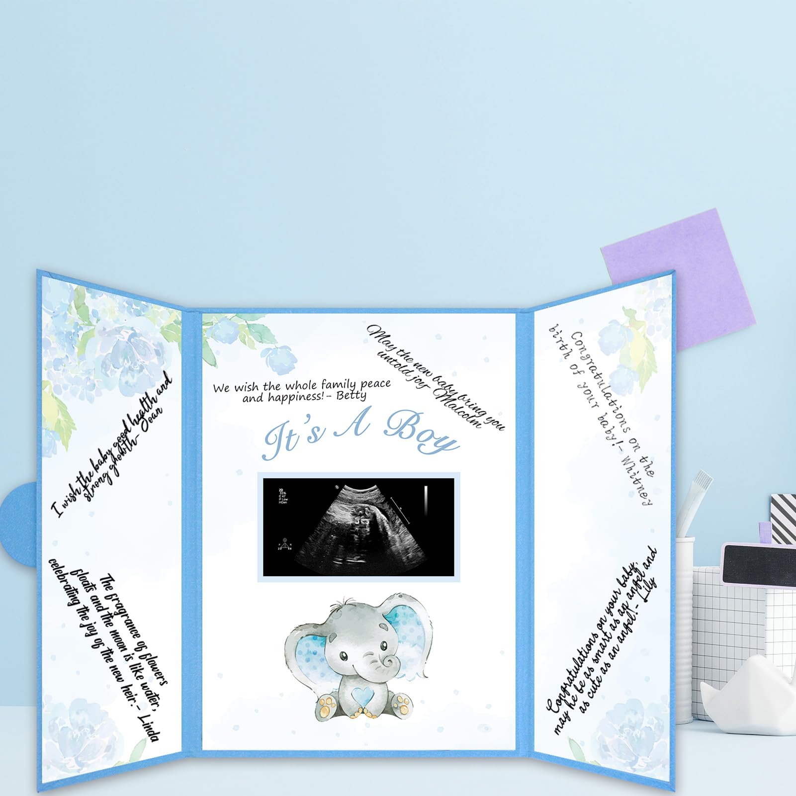 Crenics Elephant Baby Shower Decorations, Cute Baby Shower Signature Board with Picture, Elephant Baby Shower Guest Book Alternatives 18" x 12", Creative Baby Shower Keepsake for Baby Boys