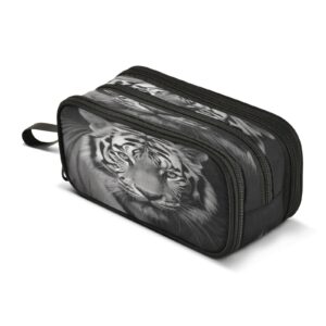 lotupokon vintage white tiger black pencil case zipper pen bag large capacity pencil pouch pencil box purse organizer pouches for boys kids girls students school office college supplies gifts