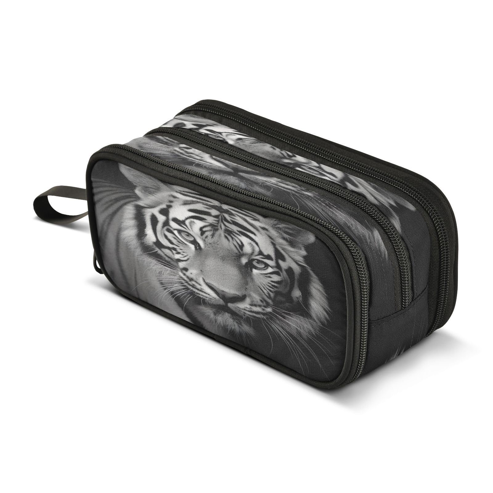 Lotupokon Vintage White Tiger Black Pencil Case Zipper Pen Bag Large Capacity Pencil Pouch Pencil Box Purse Organizer Pouches for Boys Kids Girls Students School Office College Supplies Gifts