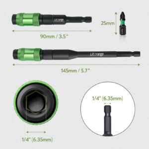 Litorange 4PCS 90mm & 145mm Magnetic Pivoting Impact Screwdriver Drill Bit,1/4" Hex Pivoting bit holder, With 2 x 25mm PZ2 & PH2 Bits Rotary Drill Extension Bit Holder for Narrow Spaces or Corners