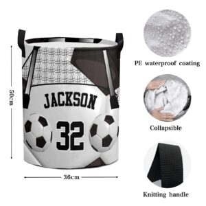 Custom Laundry Hamper,Soccer Sport Black Laundry Basket Round Clothes Storage Basket for Bedroom, 14.17x19.68 in