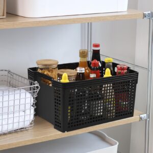 Begale 12 Pack Large Plastic Storage Baskets Organizer, Black Stacking Storage Basket Bin for Pantry, Shelves