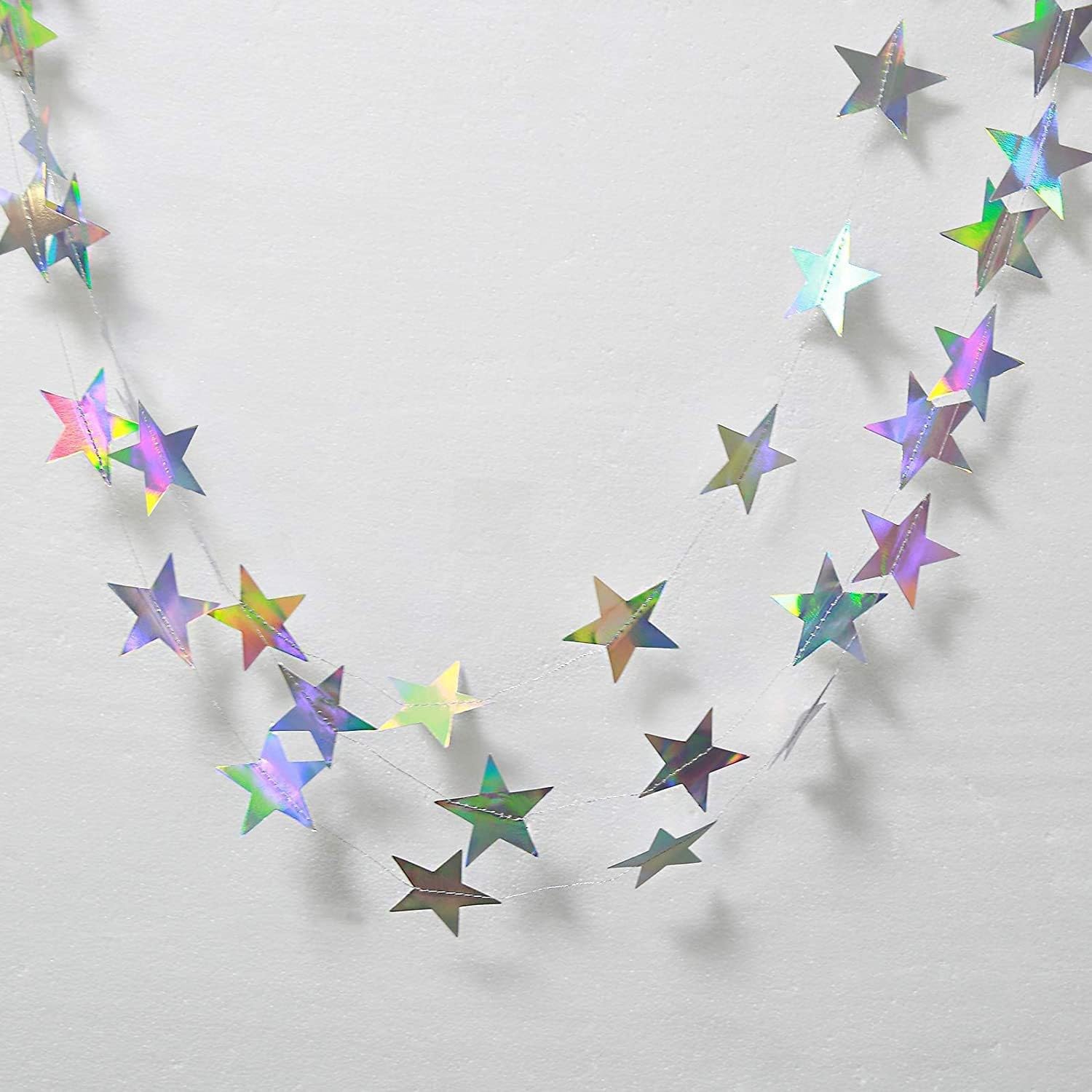 Iridescent Shining Star Hanging Garland Iridescent Hanging Sparkling Star Streamer Glitter Star Bunting Banner Twinkle Star Backdrop for Wedding Baby Shower Birthday Christmas Decorations 40 Feet