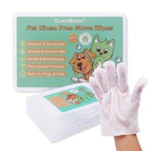 cutebone pet glove wipes - dual-sided grooming gloves with wipes, gentle and effective cleaning for dogs, removes dirt, fur, and dander, convenient and mess-free grooming solution, 6 count