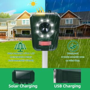 2024 Ultrasonic Deer Repellent Devices Solar Animal Repeller for Cat Dog Deer Raccoon Coyote Skunk, Waterproof Cat Deterrent Outdoor with Explosive Flashing Light for Lawns Yard