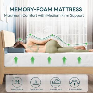 Full Mattress, Memory Foam Mattress Medium Firm, 10 Inch Full Mattress in A Box, Fiberglass Free, Removable Washable Mattress Cover, CertiPUR-US Certified,Cooling Gel Foam Mattress for Pressure Relief