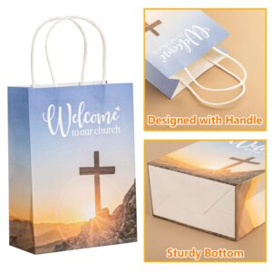 YHNTGB 12Pcs Church welcome bags with handles Welcome to our church gift bags Religious gift bags for Church Guest Baptism Bulk Hotel Birthday Church Theme Party Supplies 5.9 x 3.15 x 8.27inch 2 types