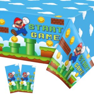 2 pcs mario party tablecloth,87" x 51" game rectangular plastic table covers, super brothers mario theme party birthday party decorations supplies