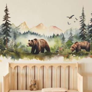 RAINBOW WSK Large Jungle Animals Wall Decals Forest Tree Wall Decal Peel and Stick Woodland Bear Fox Deer Wall Stickers Giant Mountain Wall Art for Bedroom Nursery Room FX-C432