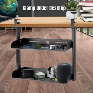 CanKing Clamp On Desk Shelf Black Clip Above or Under Table Shelves Light-Weight 2 Tier 6" D x 16" W x 16" H