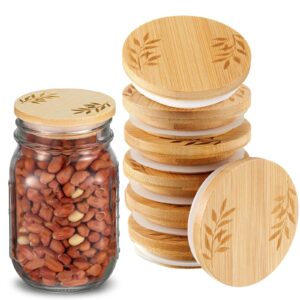 beeveer 8 pcs regular mouth lids for mason jars 2.76'' wooden lids leaf pattern storage lids reusable yogurt canning jar lids with airtight silicone sealing rings round canning lids for food storage