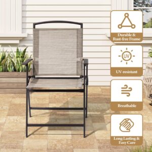 Crestlive Products 6 PCS Patio Dinning Set, 4 Folding Chairs, Square Tempered Glass Table and Umbrella Set, Outdoor All Weather Furniture for Lawn, Deck, Backyard, Garden (Khaki Chairs & Umbrella)