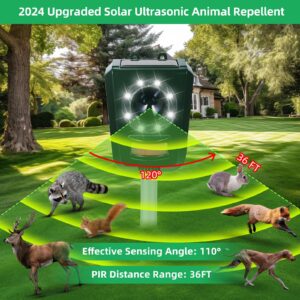 2024 Ultrasonic Deer Repellent Devices Solar Animal Repeller for Cat Dog Deer Raccoon Coyote Skunk, Waterproof Cat Deterrent Outdoor with Explosive Flashing Light for Lawns Yard