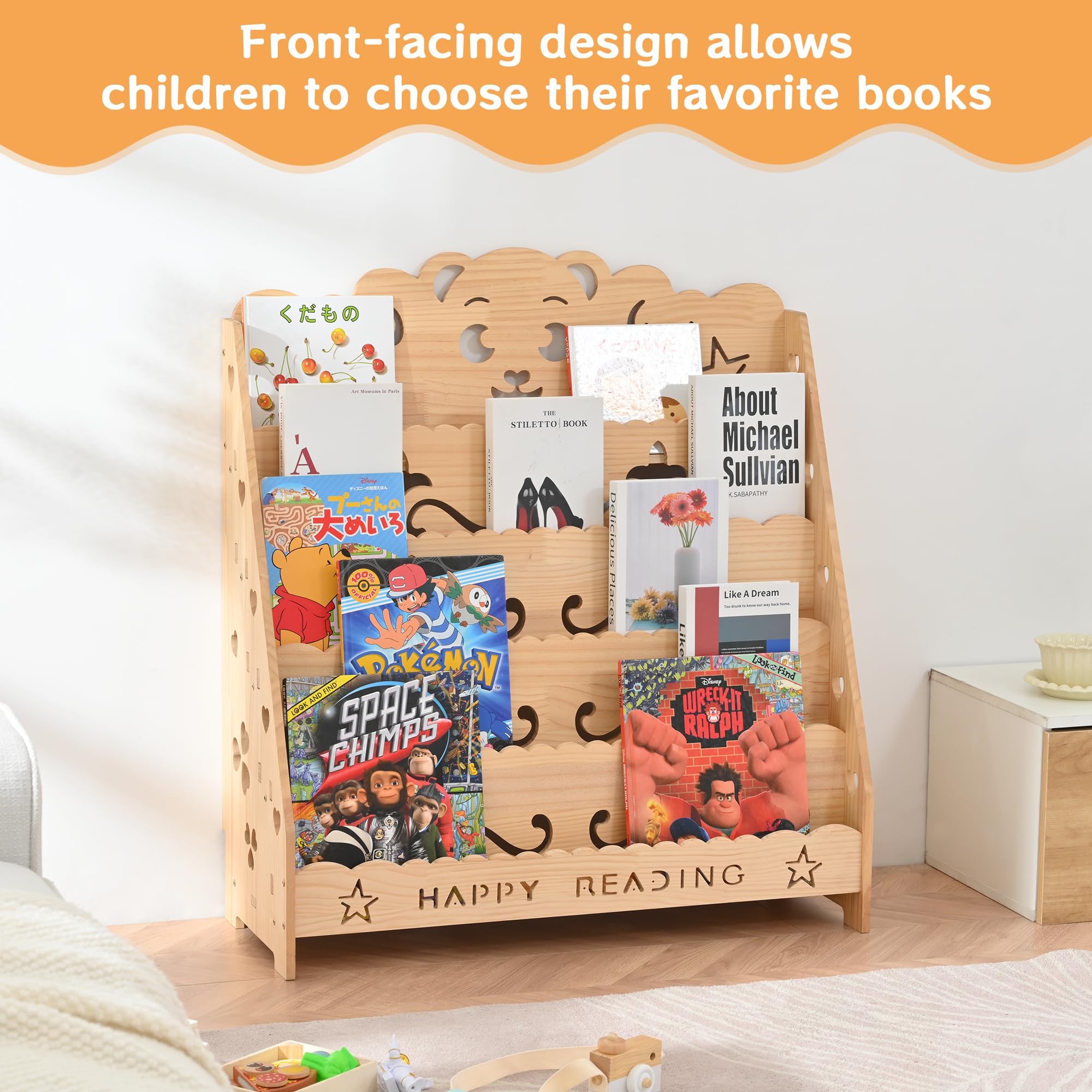 PETKABOO Kids Bookshelf 5 Tier Toy Storage Cabinet Organizer,Toddler Book Shelf,Childrens Baby Bookshelf, Book Display for Nursery, Living Room, Bedroom, Playroom School