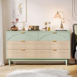 Tribesigns 6-Drawer Dresser for Bedroom: 55 Inches Modern Chest of Drawers with Gold Metal Handles, Green Long Double Dresser Organizer Wood Cabinet for Bedroom, Closet, Living Room