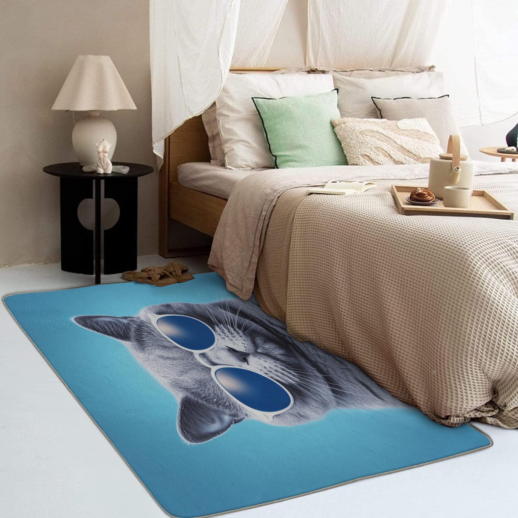 Generic Cat Rugs and Mats - 6x8 Rug - Cat Rug - Funny Cat Area Rug - Sunglasses Kitten Rugs - Blue Pet Print Carpet S-&20