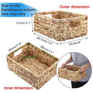 Hipiwe Water Hyacinth Storage Basket Bin Handwoven Decorative Basket Wicker Basket Box with Handles Small Open Home Storage Bins Containers for Shelf Pantry Organizing,12”x9"