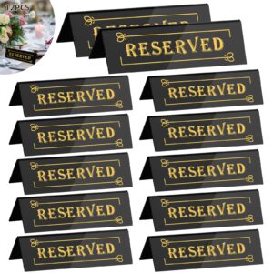 clonivent 12 pcs reserved table signs, acrylic black reserve sign for wedding, waterproof double-sided reserved seating signs for restaurant party & private events (black)