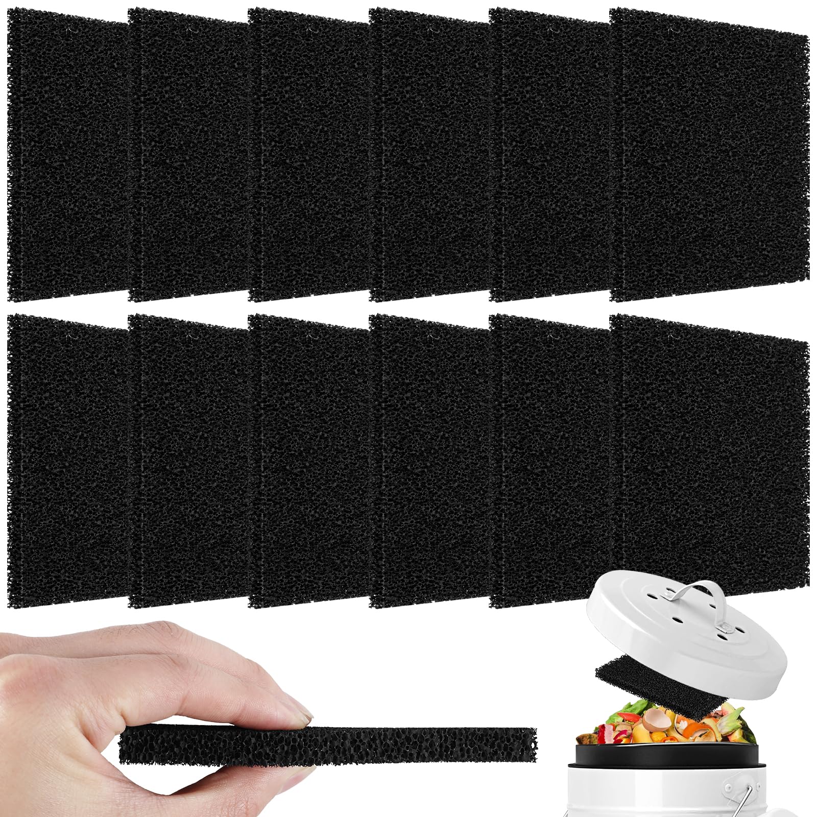 12Pcs Charcoal Filters for Kitchen Compost Bin 12cm Square Activated Carbon Compost Bin Filters Efficient Replacement Compost Filters Compost Bin Kitchen Charcoal Filter 5mm Thick for Countertop Bin ○