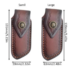 2 Pcs Leather Folding Knife Pouch,Leather Knife Holster with Snap Closure Belt Loop Portable Folding Knife Sheath Excellent Gifts for Men