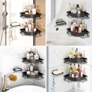 NADAMOO Rotating Corner Shower Caddy, 2 Pack 360° Rotate Turntable Shower Organizer Shelf with Soap Holder，Adhesive Stainless Steel Storage Rack for Bathroom and Kitchen