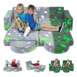 longzhuo 10pcs modular kids play couch, soft nugget couch, kids couch bed fold out toddler sofa glow in the dark, kids chair kids sofa couch convertible sofa foam couch in playroom bedroom furniture