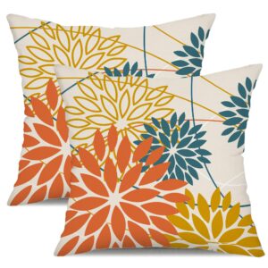 orange and yellow floral pillow covers 18x18 set of 2 fall outdoor waterproof decorative throw pillows summer pillowcovers polyester cushion case decor for couch patio funiture garden porch 01q18