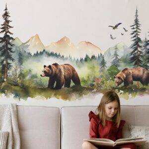 RAINBOW WSK Large Jungle Animals Wall Decals Forest Tree Wall Decal Peel and Stick Woodland Bear Fox Deer Wall Stickers Giant Mountain Wall Art for Bedroom Nursery Room FX-C432