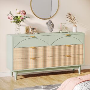 Tribesigns 6-Drawer Dresser for Bedroom: 55 Inches Modern Chest of Drawers with Gold Metal Handles, Green Long Double Dresser Organizer Wood Cabinet for Bedroom, Closet, Living Room