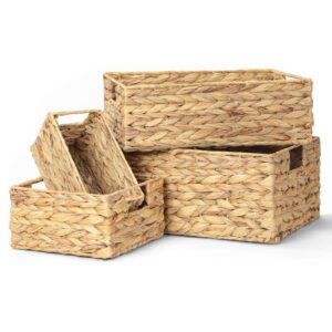 liantral wicker baskets for organizing 4 pack, small woven baskets for shelves, decorative water hyacinth baskets with handles, rattan basket for shelf.