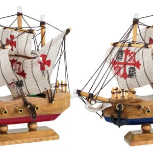 SAILINGSTORY Wooden Pirate Ship Model Sailboat Decor Boat Model Set of 2 Pack