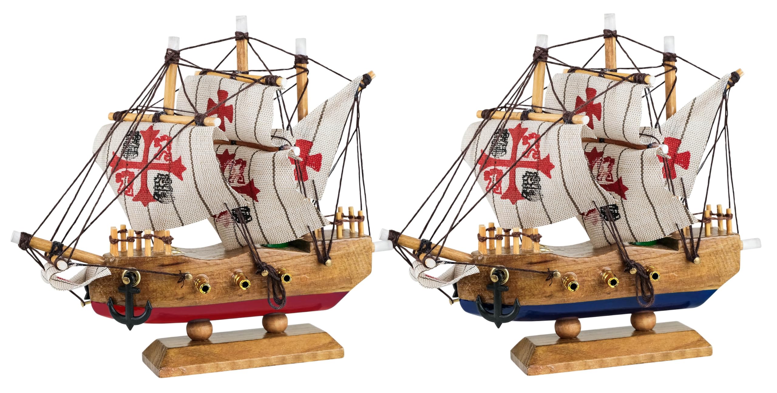 SAILINGSTORY Wooden Pirate Ship Model Sailboat Decor Boat Model Set of 2 Pack