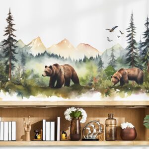 RAINBOW WSK Large Jungle Animals Wall Decals Forest Tree Wall Decal Peel and Stick Woodland Bear Fox Deer Wall Stickers Giant Mountain Wall Art for Bedroom Nursery Room FX-C432