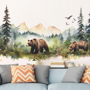 RAINBOW WSK Large Jungle Animals Wall Decals Forest Tree Wall Decal Peel and Stick Woodland Bear Fox Deer Wall Stickers Giant Mountain Wall Art for Bedroom Nursery Room FX-C432