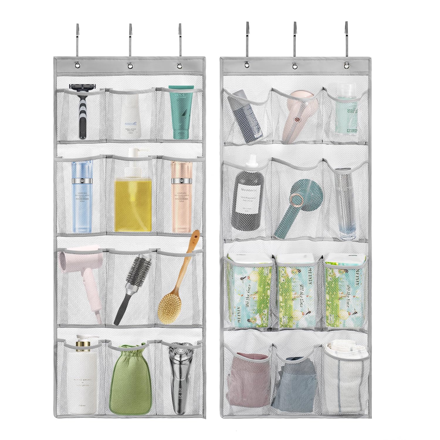 TEMUORG 2 Pcs Door Hanging Bathroom Organizer Mesh Shower Accessories Holder Bathtub Storage Bag with Mesh Pockets (12 Pockets)