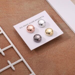 4pcs Hijab Magnetic Pins, Multi-Use Strong Hijab Magnets Pinless Brooch Round Style No-Snag Scarf Clasp for Women Clothes Shirts Scarves (Plating)