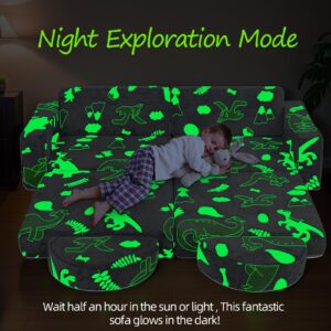 Longzhuo 10PCS Modular Kids Play Couch, Soft Nugget Couch, Kids Couch Bed Fold Out Toddler Sofa Glow in The Dark, Kids Chair Kids Sofa Couch Convertible Sofa Foam Couch in Playroom Bedroom Furniture