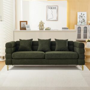 mikibama Luxury Teddy Sofa Set for Living Room, Modern Decor Furniture Sectional Sofa, 3 Seater Couch and Loveseat with 5 Pillows for Apartment, Office, Hall (Green)