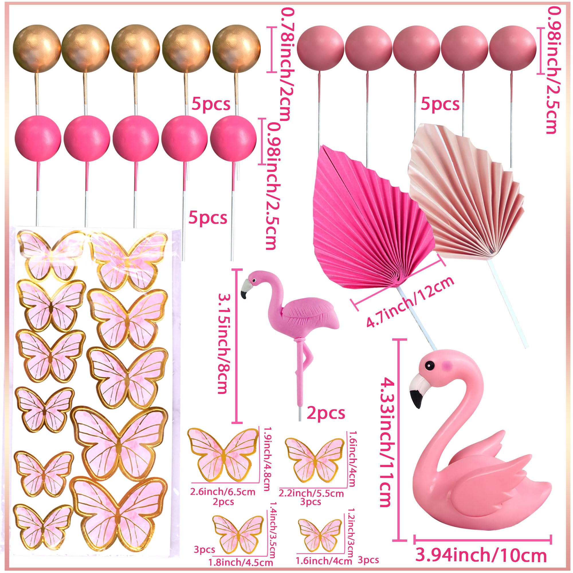 JeVenis 30 PCS Pink Flamingo Cake Topper Luau Cake Decorations Hawaiian Cake Topper Beach Cake Topper Decorations for Birthday Baby Shower Bridal Shower Wedding Party