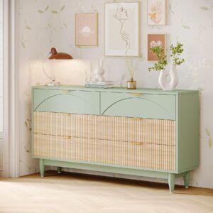 Tribesigns 6-Drawer Dresser for Bedroom: 55 Inches Modern Chest of Drawers with Gold Metal Handles, Green Long Double Dresser Organizer Wood Cabinet for Bedroom, Closet, Living Room