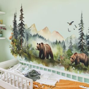 RAINBOW WSK Large Jungle Animals Wall Decals Forest Tree Wall Decal Peel and Stick Woodland Bear Fox Deer Wall Stickers Giant Mountain Wall Art for Bedroom Nursery Room FX-C432