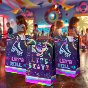 Outego 24 Roller Skating Goodie Bags Glow Party Birthday Bags, Skate favor Bags, Glow Roller Skating Party, Neon Party Supplies