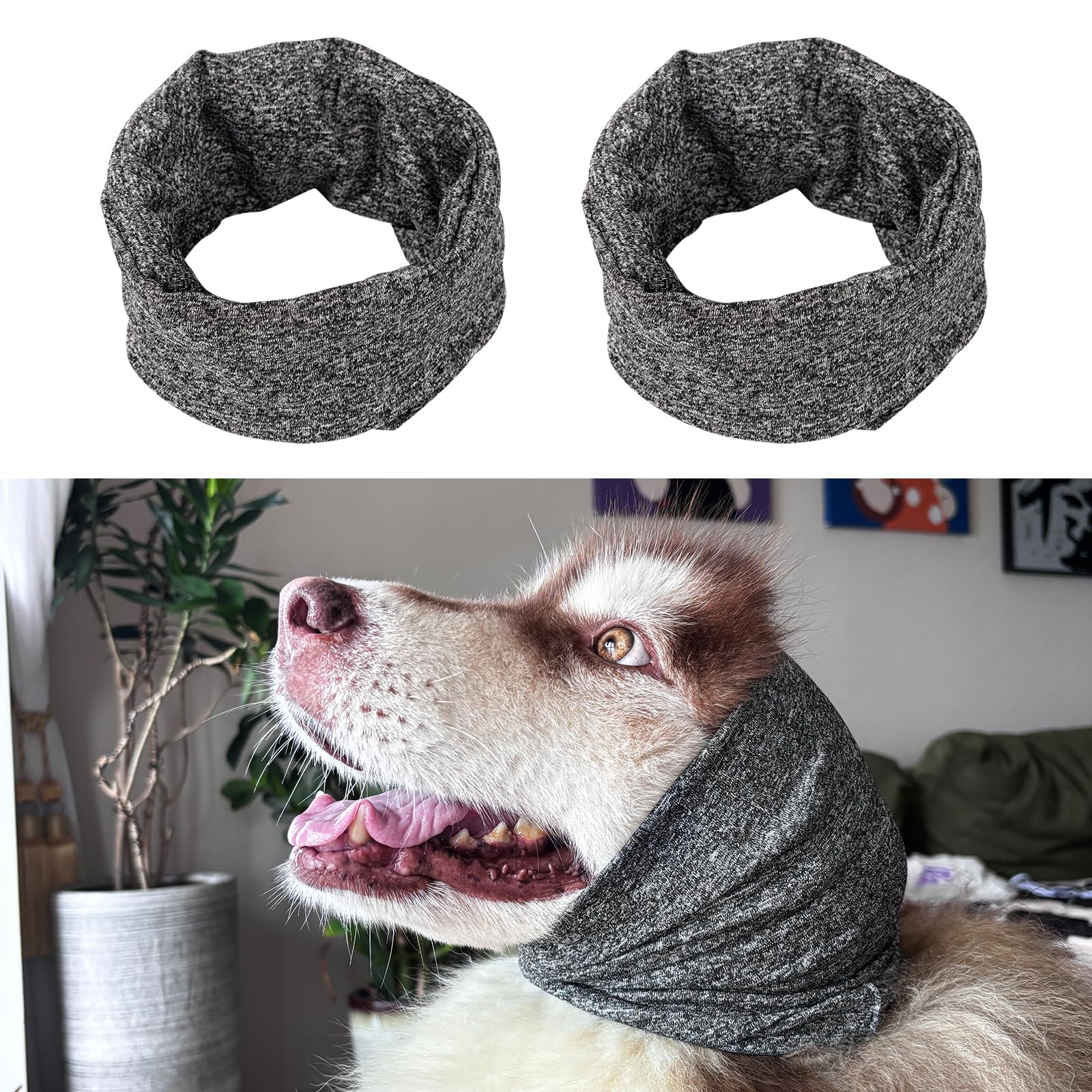 Rislobx Dog Calming Head Cover Sleeves, Dog Neck Ear Warmer, Dogs Ear Wraps for Noise Protection for Anxiety Relief and Calming (Grey S)